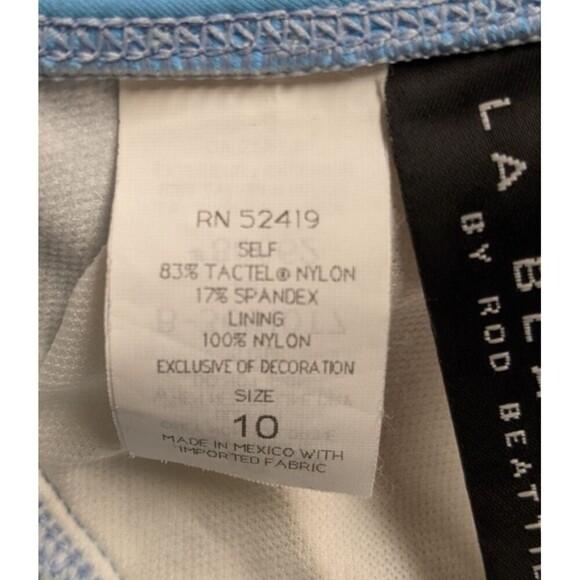 Women's LA BLANCA By Rod Beattie Baby Blue/White Triangle Bikini Top 10 - Picture 7 of 8